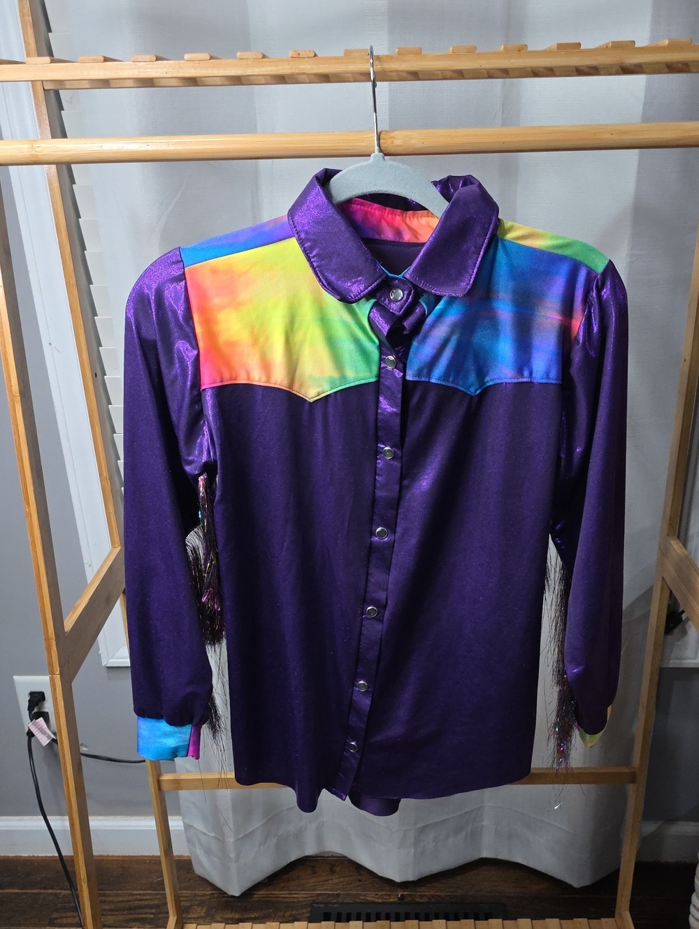 Purple Kids' Western Shirt with Rainbow Yoke